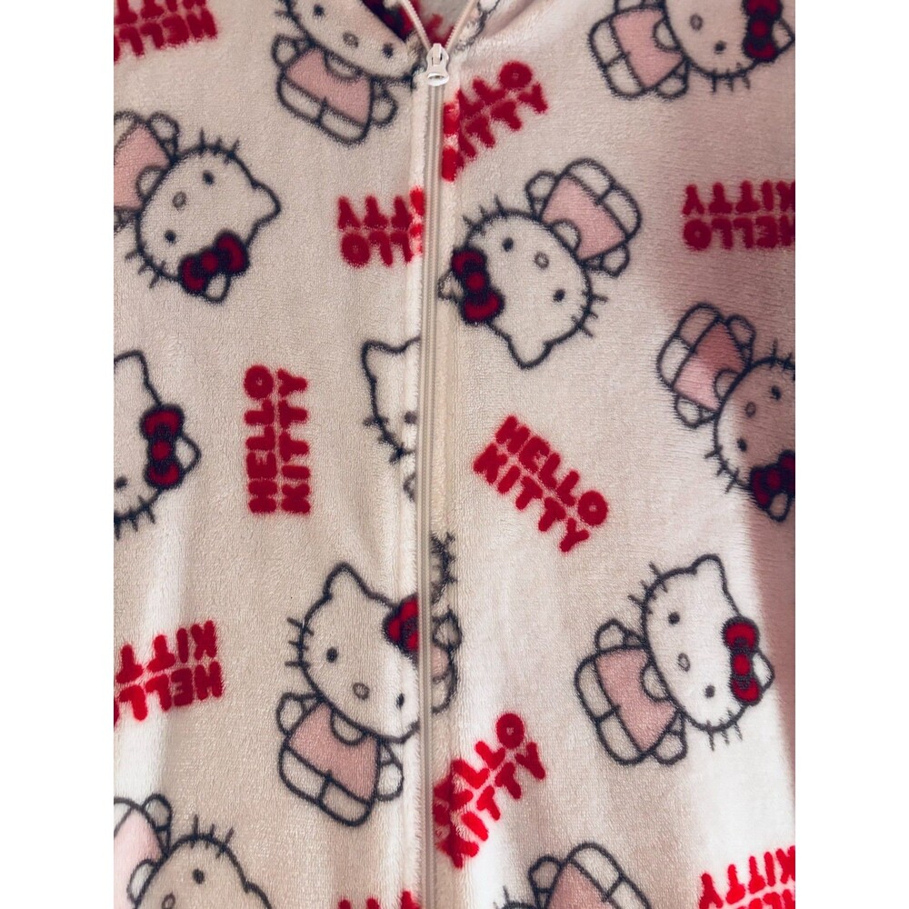 Hello Kitty Adult XL Fleece Hood One-Piece Zip up Pajamas Sleepwear Sanrio - Picture 3 of 7